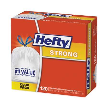 Hefty 13 gal Trash Bags, 24 in x 27.75 in, Standard-Duty, .9 Mil, White, 120 PK E84562